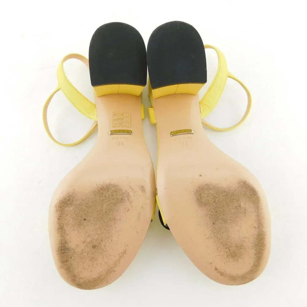 GUCCI GG Logo Sunflower Yellow Leather Ankle Strap Block Heel Sandals 38 - Picture 9 of 11